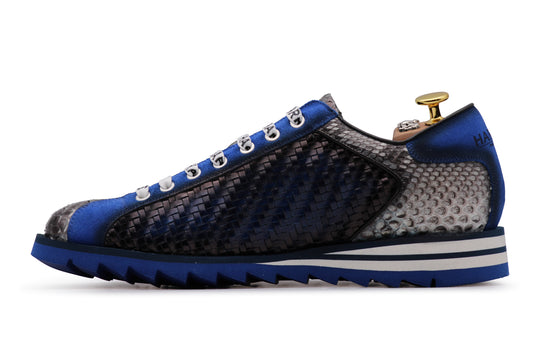 Sneaker in pelle intrecciata e pitone