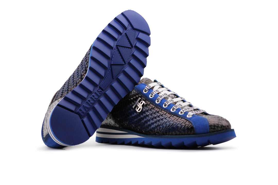 Sneaker in pelle intrecciata e pitone