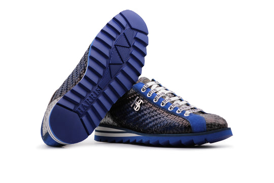 Sneaker in pelle intrecciata e pitone