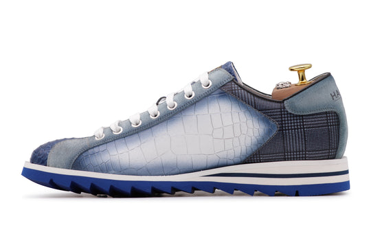 Sneakers in pelle stampata con dettagli in pitone Blu