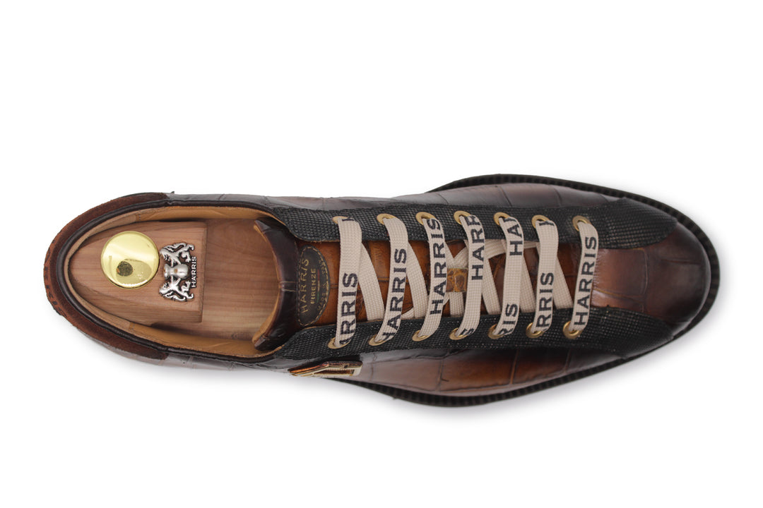 Sneakers in pelle stampata dipinta a mano Marrone
