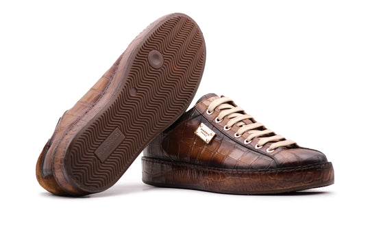 2817 Crocodile Effect Sneakers – Brown