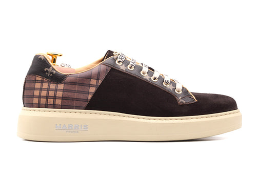 Sneakers in suede rigato con dettagli in tweed